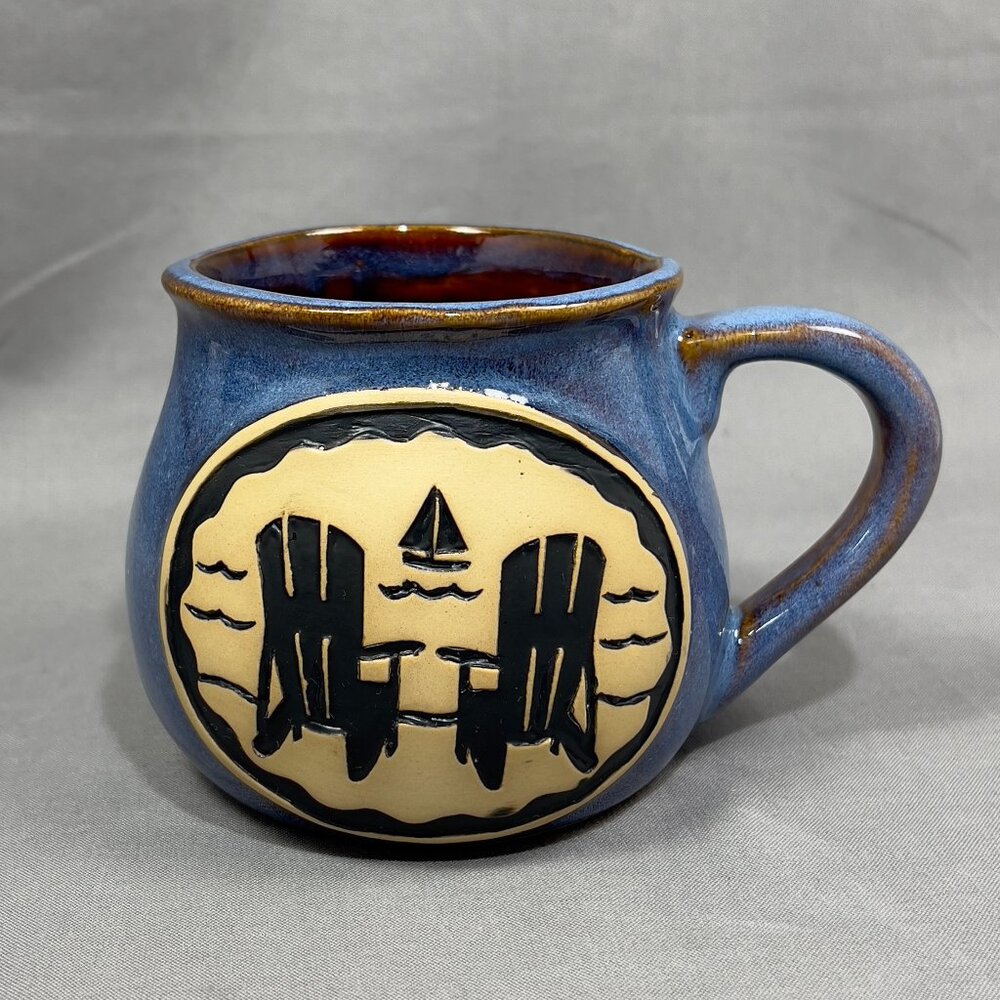 Cape Shore Stoneware Pottery Coffee Cup Mug Beach Adirondack Chairs Nautical